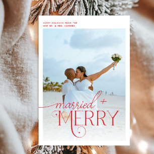 Merry and Married Script Foto Passen getrouwd Feestdagenkaart