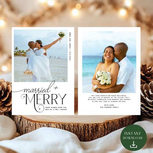 Merry and Married Script Foto Passen getrouwd Feestdagenkaart