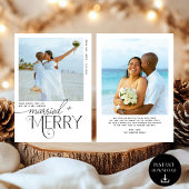 Merry and Married Script Foto Passen getrouwd Feestdagenkaart