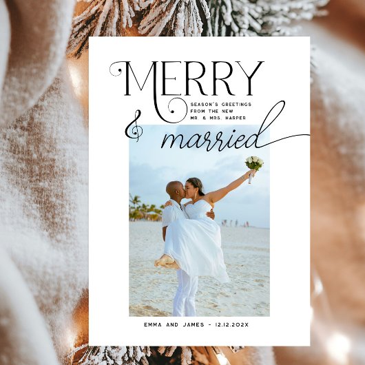 Merry and Married Script Foto Passen getrouwd Feestdagenkaart