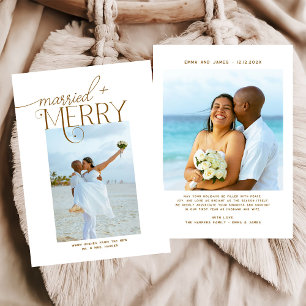 Merry and Married Script Foto Passen getrouwd Feestdagenkaart