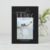 Merry and Married Script Foto Passen getrouwd Feestdagenkaart (Staand voorkant)