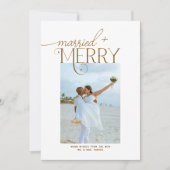 Merry and Married Script Foto Passen getrouwd Feestdagenkaart (Voorkant)