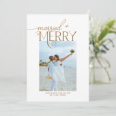 Merry and Married Script Foto Passen getrouwd Feestdagenkaart (Staand voorkant)