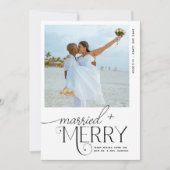 Merry and Married Script Foto Passen getrouwd Feestdagenkaart (Voorkant)