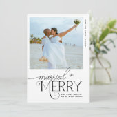 Merry and Married Script Foto Passen getrouwd Feestdagenkaart (Staand voorkant)