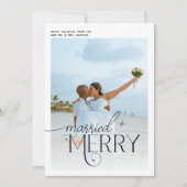 Merry and Married Script Foto Passen getrouwd Feestdagenkaart (Voorkant)