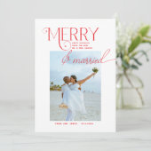 Merry and Married Script Foto Passen getrouwd Feestdagenkaart (Staand voorkant)