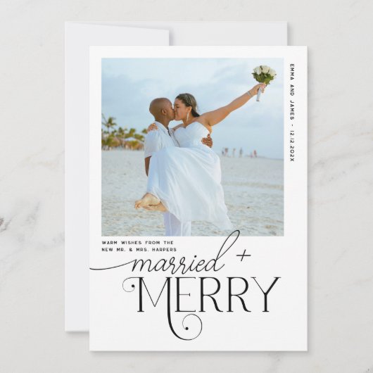 Merry and Married Script Foto Passen getrouwd Feestdagenkaart (Voorkant)
