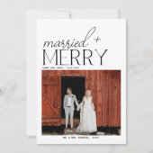 Merry and Married Script Foto Passen getrouwd Feestdagenkaart (Voorkant)