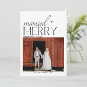Merry and Married Script Foto Passen getrouwd Feestdagenkaart (Staand voorkant)
