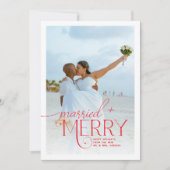 Merry and Married Script Foto Passen getrouwd Feestdagenkaart (Voorkant)