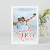 Merry and Married Script Foto Passen getrouwd Feestdagenkaart (Staand voorkant)