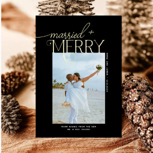 Merry and Married Script Foto Passen getrouwd Folie Feestdagenkaart