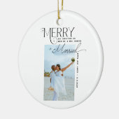 Merry and Married Script Foto Passen getrouwd Keramisch Ornament (Links)