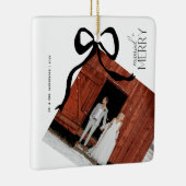Merry and Married Script Photo Christmas Bow Keramisch Ornament (Rechts)