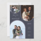 Merry and Married Simple Modern Pas getrouwd 3 Fot Feestdagenkaart (Voorkant)
