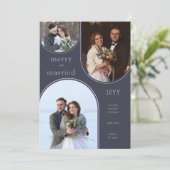 Merry and Married Simple Modern Pas getrouwd 3 Fot Feestdagenkaart (Staand voorkant)