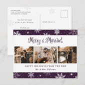 Merry and Married Snowflake Paarse Fotocollage Feestdagenkaart (Voorkant / Achterkant)