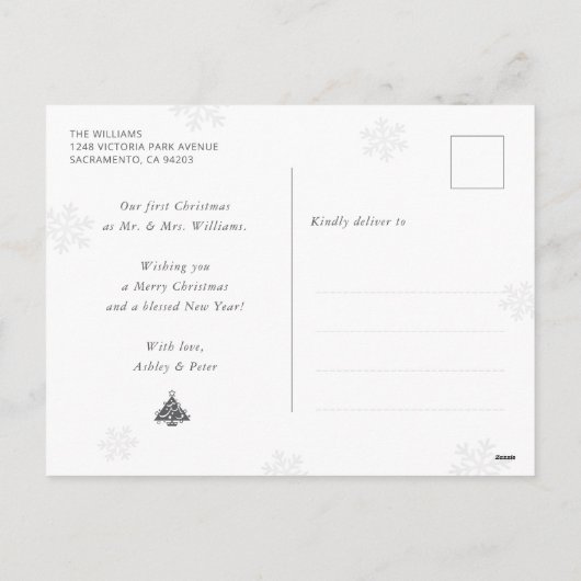 Merry and Married Snowflake Paarse Fotocollage Feestdagenkaart (Achterkant)