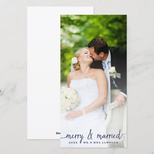 Merry and Married White Overlay Photo Card Feestdagenkaart (Voorkant / Achterkant)