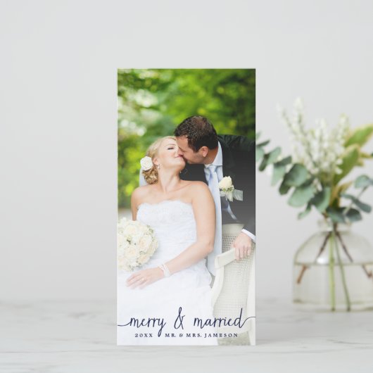 Merry and Married White Overlay Photo Card Feestdagenkaart (Staand voorkant)