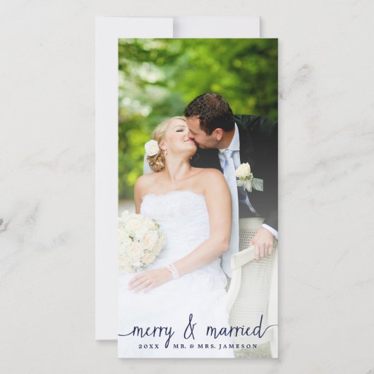 Merry and Married White Overlay Photo Card Feestdagenkaart (Voorkant)