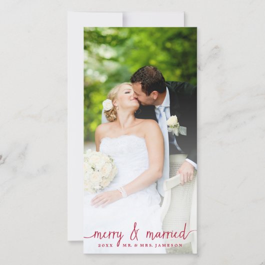 Merry and Married White Overlay Photo Card Feestdagenkaart (Voorkant)