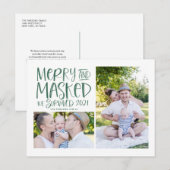 Merry and Mask We overleven 2021 Green Photo Feestdagenkaart (Voorkant / Achterkant)