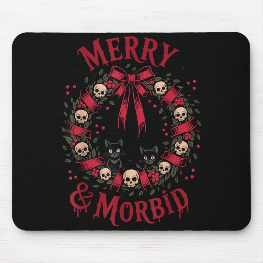 Merry And Morbid Christmas Funny Cute Cats Goth Cr Muismat (Voorkant)