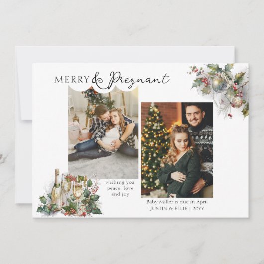 Merry and Pregnant 2 Foto van de Kerstzwangerschap Feestdagenkaart (Voorkant)