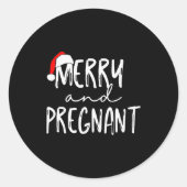 Merry And Pregnant Santa Hat Xmas Pregnancy Announ Ronde Sticker (Voorkant)