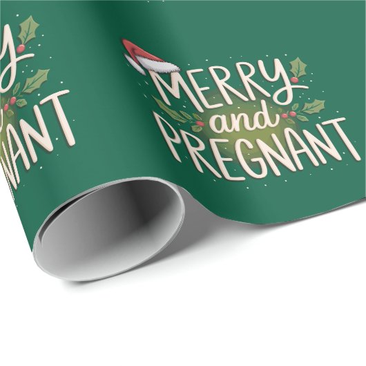 Merry and Pregnant Xmas zwangerschapsaankondiging Cadeaupapier (Rol Hoek)
