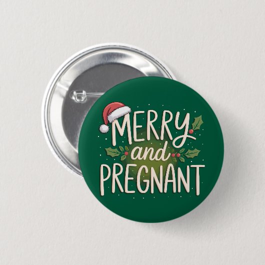 Merry and Pregnant Xmas zwangerschapsaankondiging Ronde Button 5,7 Cm (Voorkant /achterkant)