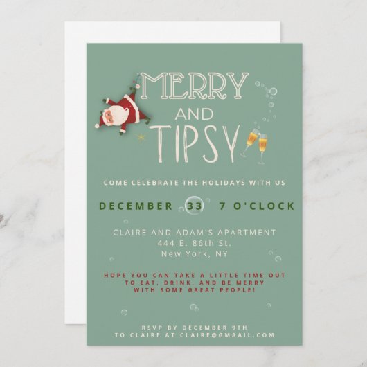 Merry and Tipsy - Holiday/Kerstfeest Uitnodigen Aankondiging (Voorkant / Achterkant)