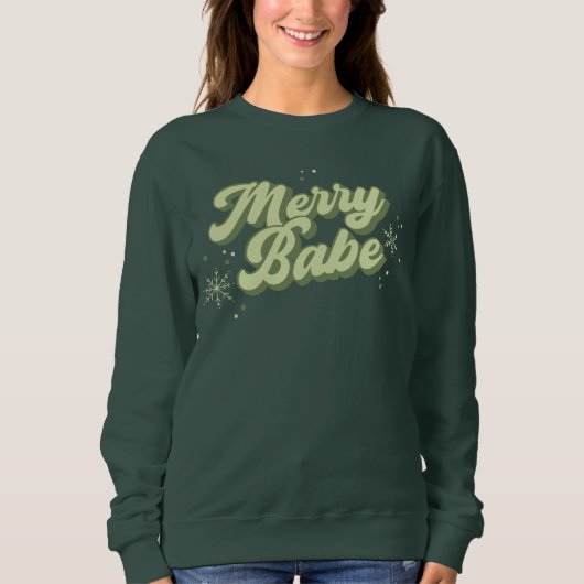Merry Babe Trendy Green Font met sneeuwvlokken Trui (Voorkant)