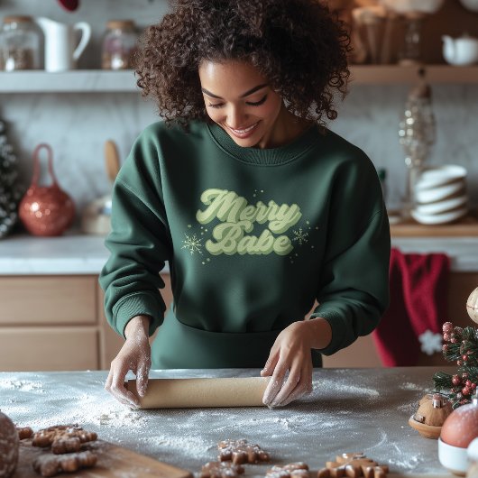 Merry Babe Trendy Green Font met sneeuwvlokken Trui