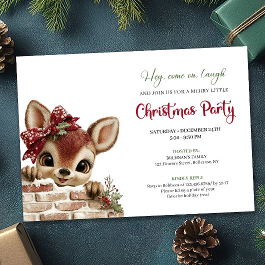 Merry baby deer Christmas cute cartoon invitation Kaart