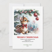 Merry baby deer winter scene snowy forest greeting feestdagenkaart (Voorkant)