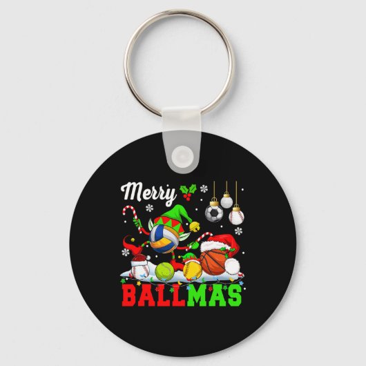 Merry Ballmas Xmas Santa Elf Volleybal Basketbal Sleutelhanger (Voorkant)