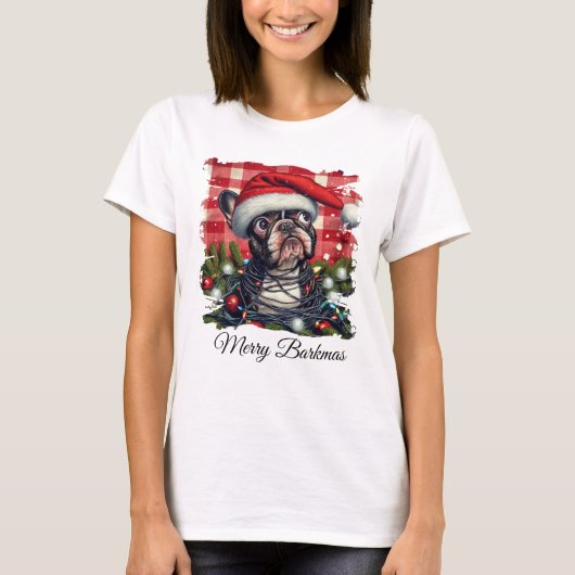 Merry Barkmas French Bulldog Christmas T-shirt (Voorkant)