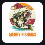 Merry bassmas funny christmas fishing vierkante sticker<br><div class="desc">Merry bassmas funny christmas fishing</div>