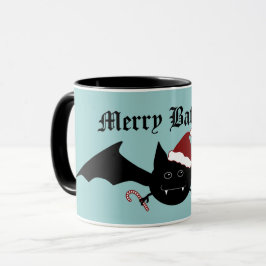 Merry Batmas gekke Gotische vleermuis op blauw Mok