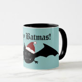Merry Batmas gekke Gotische vleermuis op blauw Mok (Voorkant rechts)