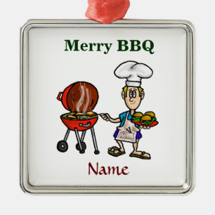 Merry BBQ Chef-kerstversiering past het aan! Metalen Ornament