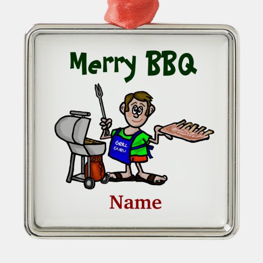 Merry BBQ Man Cooking Ribs kerstversiering Metalen Ornament (Voorkant)