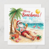 Merry Beachmas at beach with Santa Feestdagenkaart (Voorkant / Achterkant)