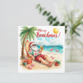 Merry Beachmas at beach with Santa Feestdagenkaart (Staand voorkant)