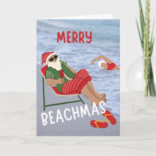 Merry Beachmas kerstman op het kerst van het stran Kaart (Voorkant)