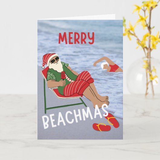 Merry Beachmas kerstman op het kerst van het stran Kaart (Gele Bloem)